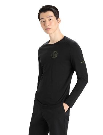 Men's Icebreaker Merino 200 Oasis Long Sleeve Crewe Alps 3D Base Layers Black | CA 1596YXFU